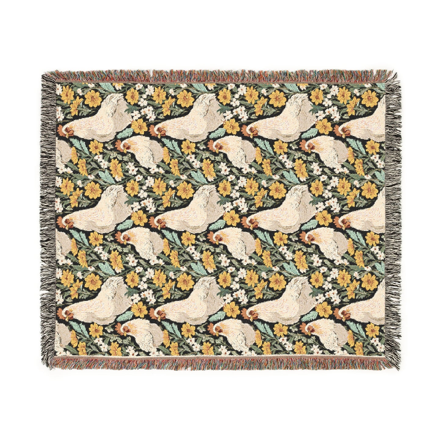 Chickens and Wild Flowers Woven Blanket