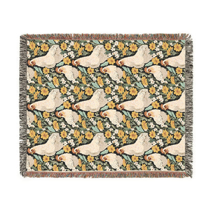 Chickens and Wild Flowers Woven Blanket