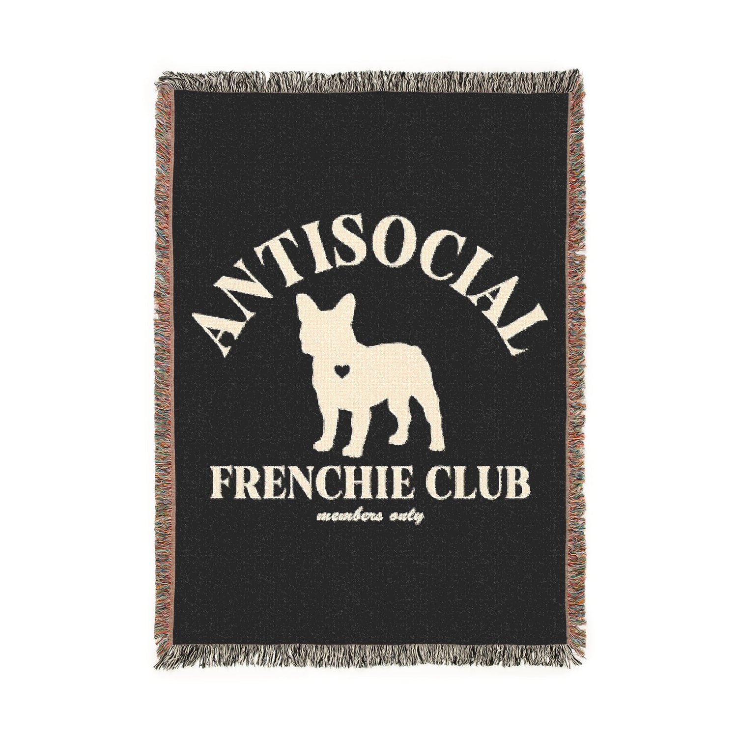 Antisocial Frenchie Club French Bulldog Woven Blanket - miles to shore