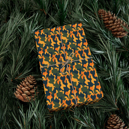 Orange Green Military Camo Gift Wrap Paper