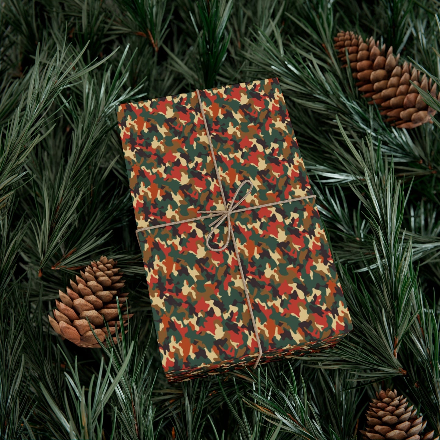 Brown Green Red Military Camo Gift Wrap Paper