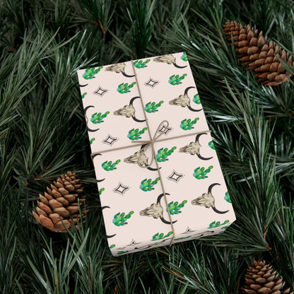 Western Steer Skull and Cactus Gift Wrap Paper