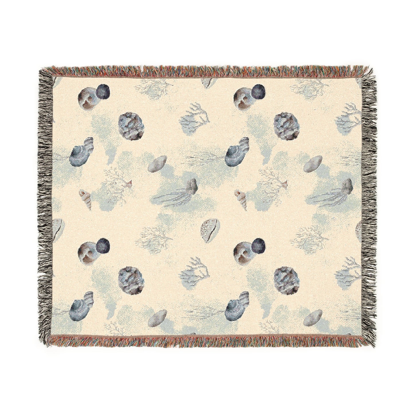 Water Coral and Shells Woven Blanket