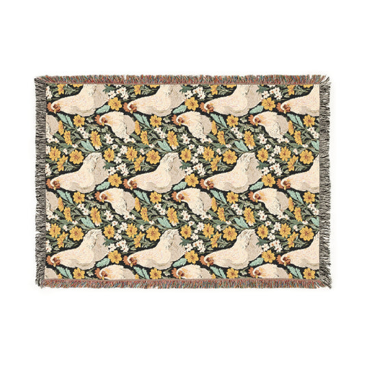 Chickens and Wild Flowers Woven Blanket