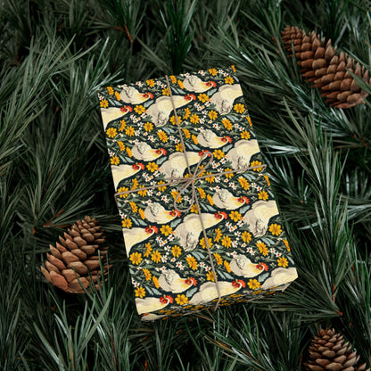 Floral Chickens Gift Wrap Paper