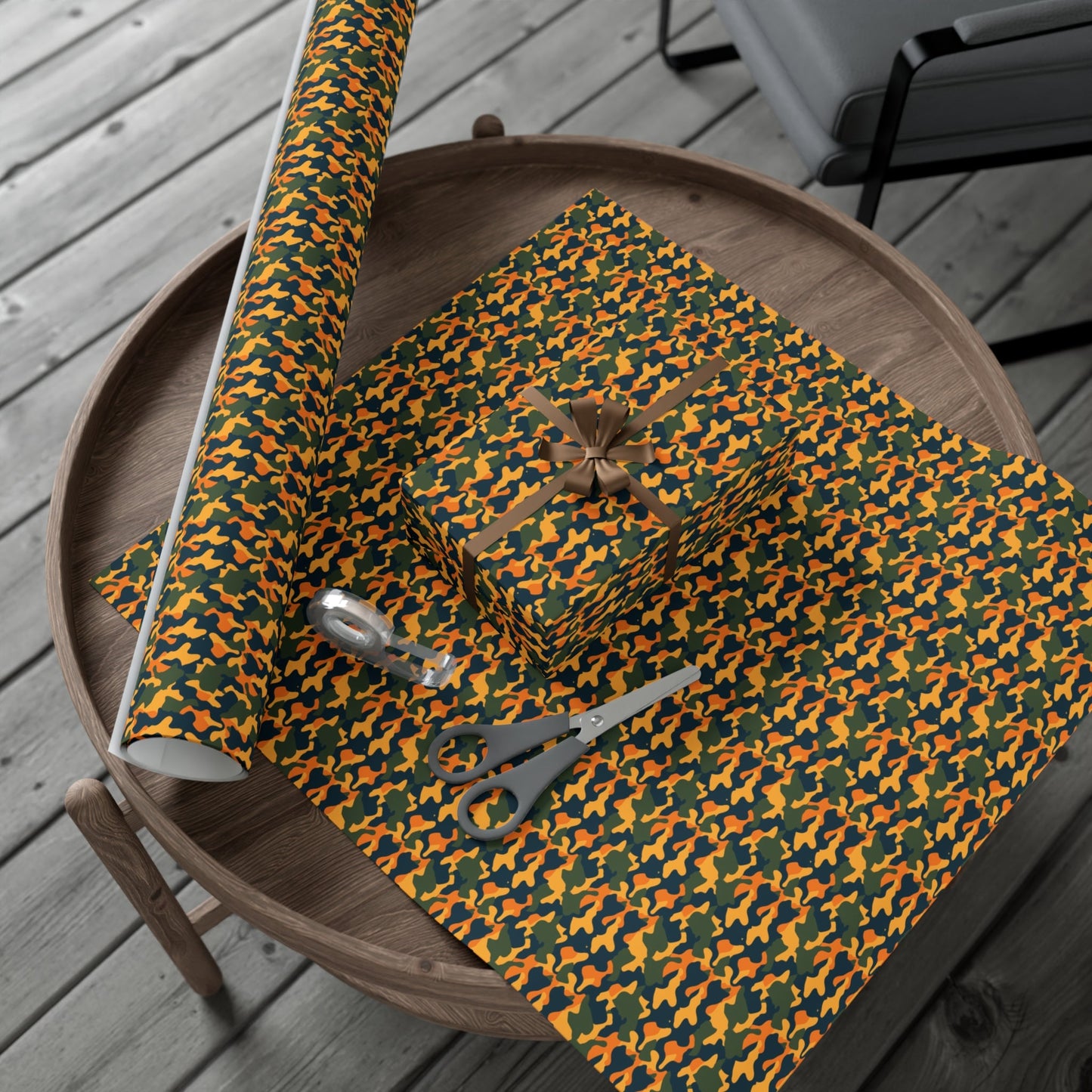 Orange Green Military Camo Gift Wrap Paper