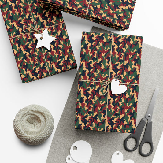 Brown Green Red Military Camo Gift Wrap Paper