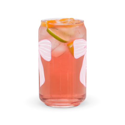 Charleston SC Pink Stripes Bow Glass Can - miles to shore