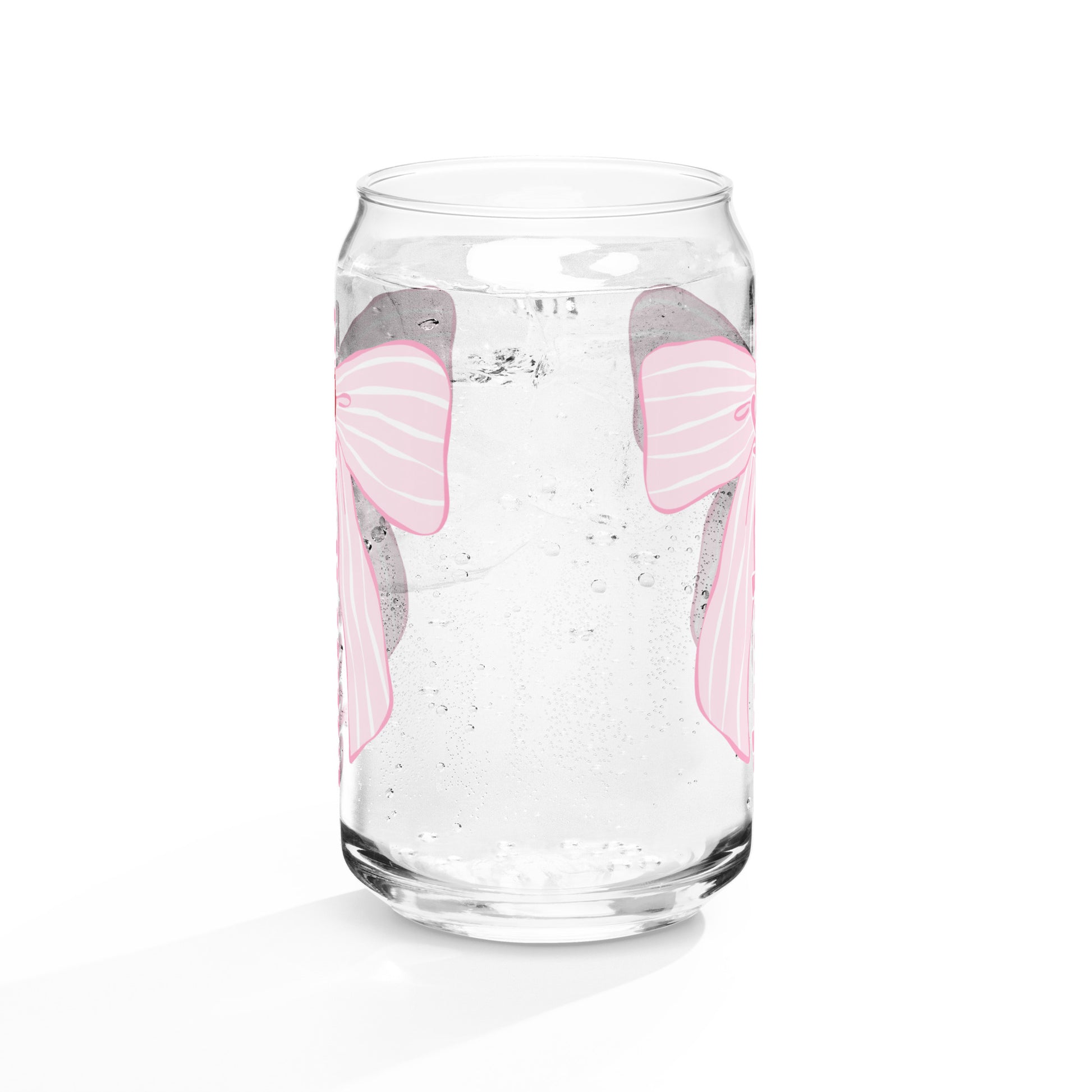 Charleston SC Pink Stripes Bow Glass Can - miles to shore