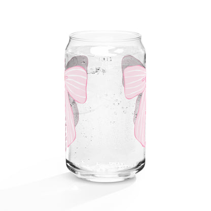 Charleston SC Pink Stripes Bow Glass Can - miles to shore
