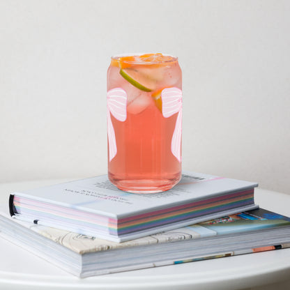 Charleston SC Pink Stripes Bow Glass Can - miles to shore