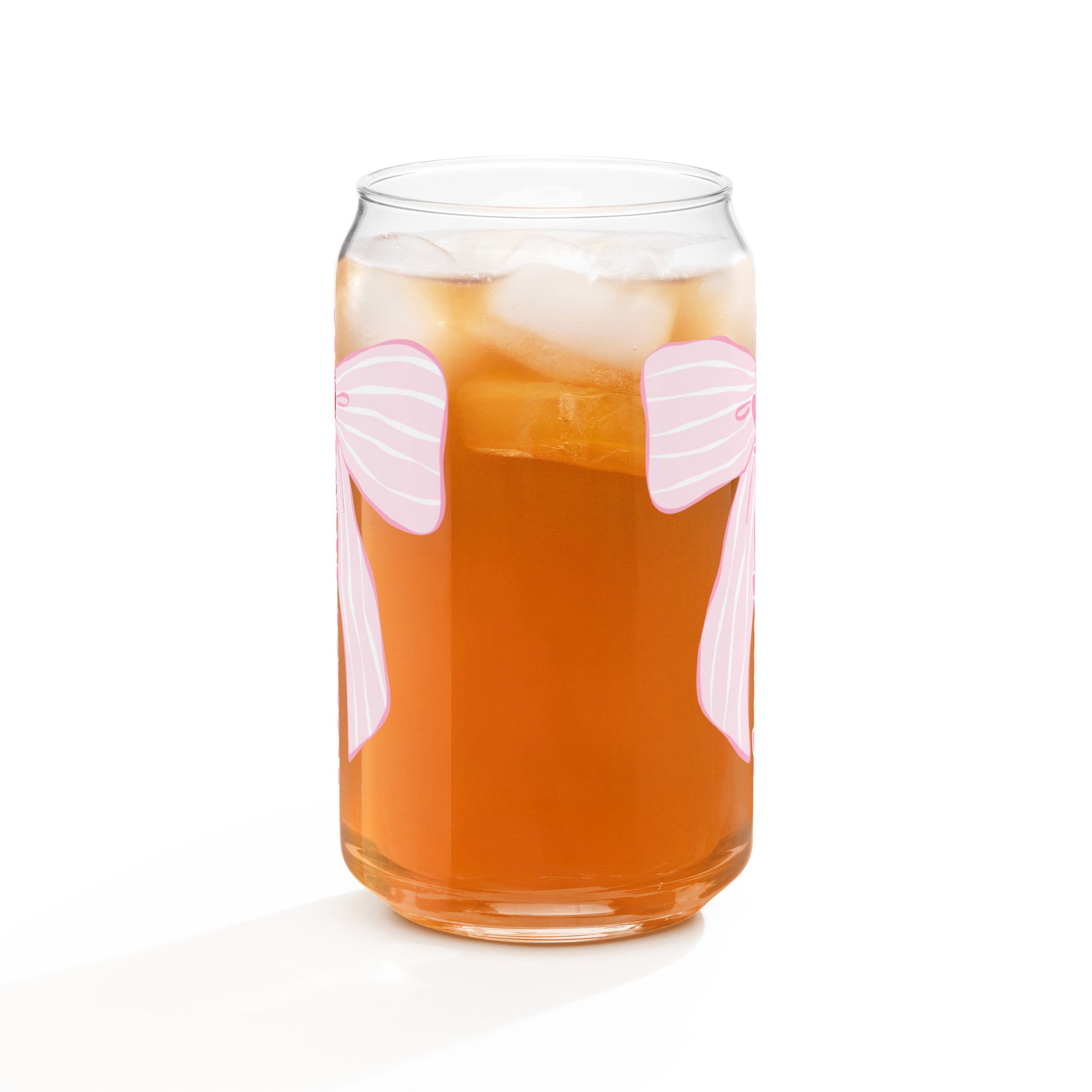 Charleston SC Pink Stripes Bow Glass Can - miles to shore