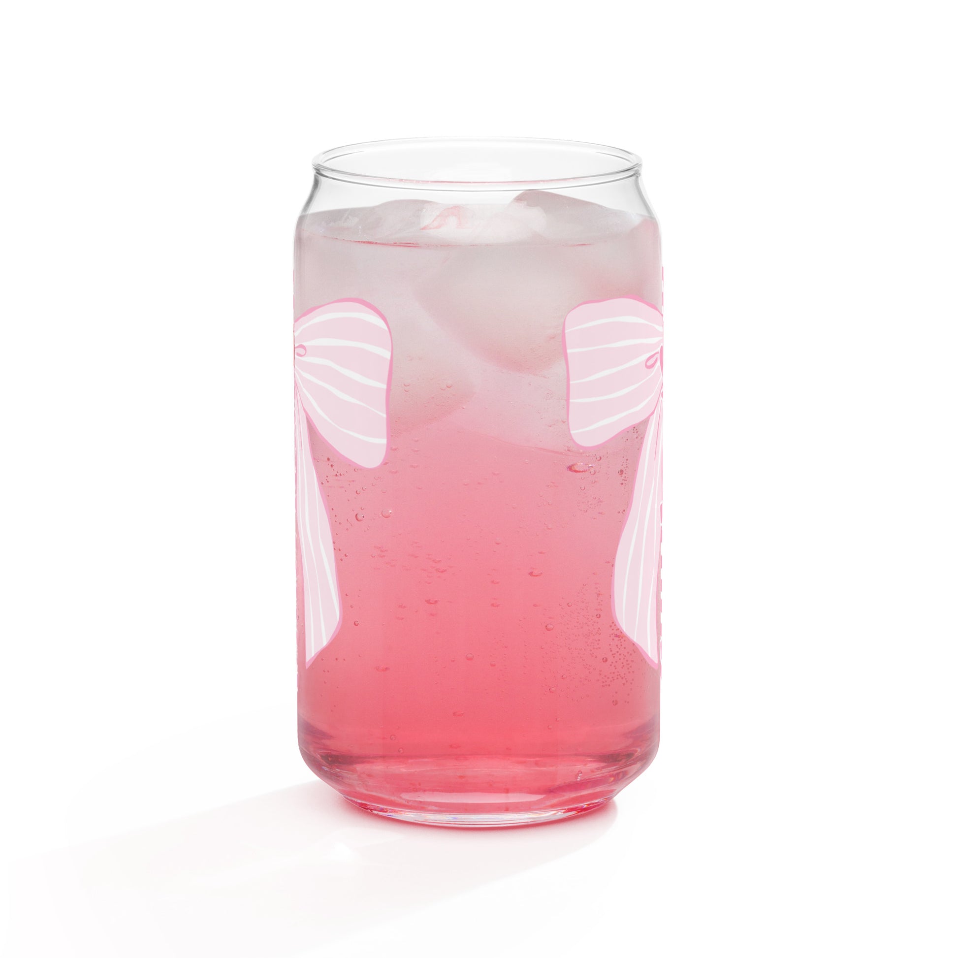 Charleston SC Pink Stripes Bow Glass Can - miles to shore