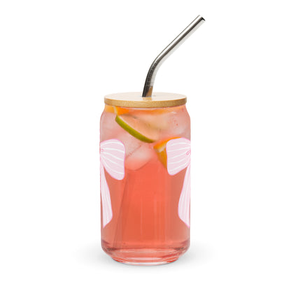 Charleston SC Pink Stripes Bow Glass Can - miles to shore