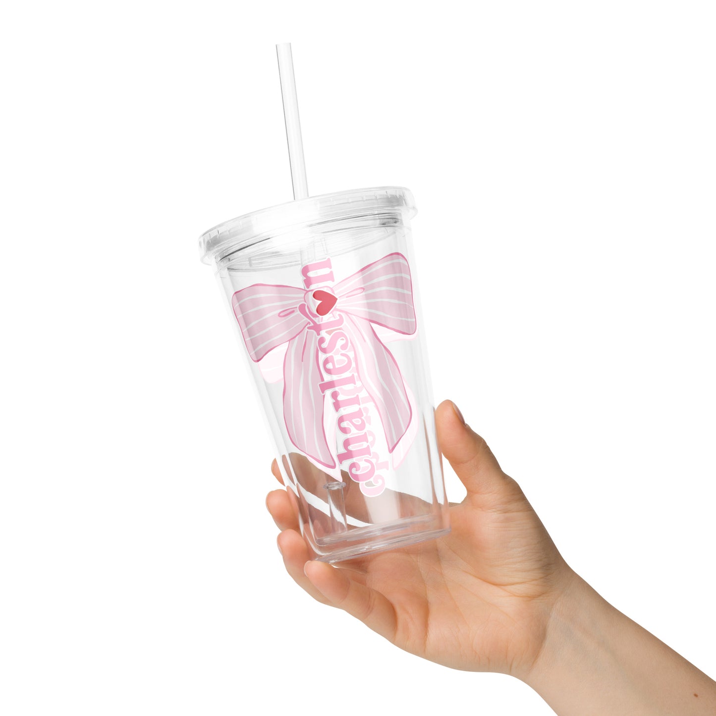 Charleston SC Pink Stripes Bow Clear Plastic Tumbler